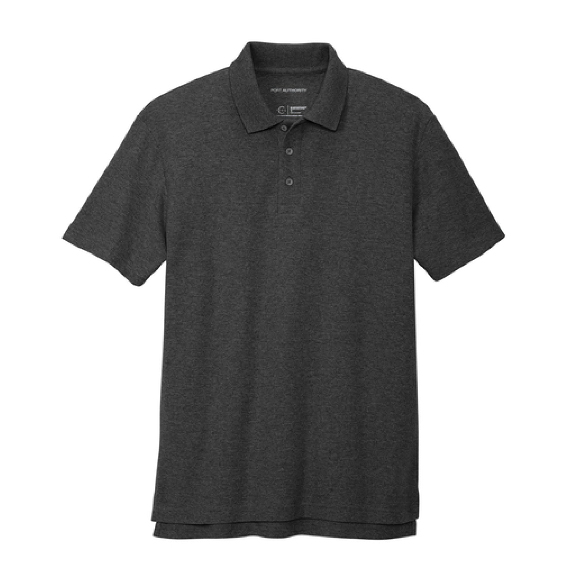 Dark gray polo shirt on a white background