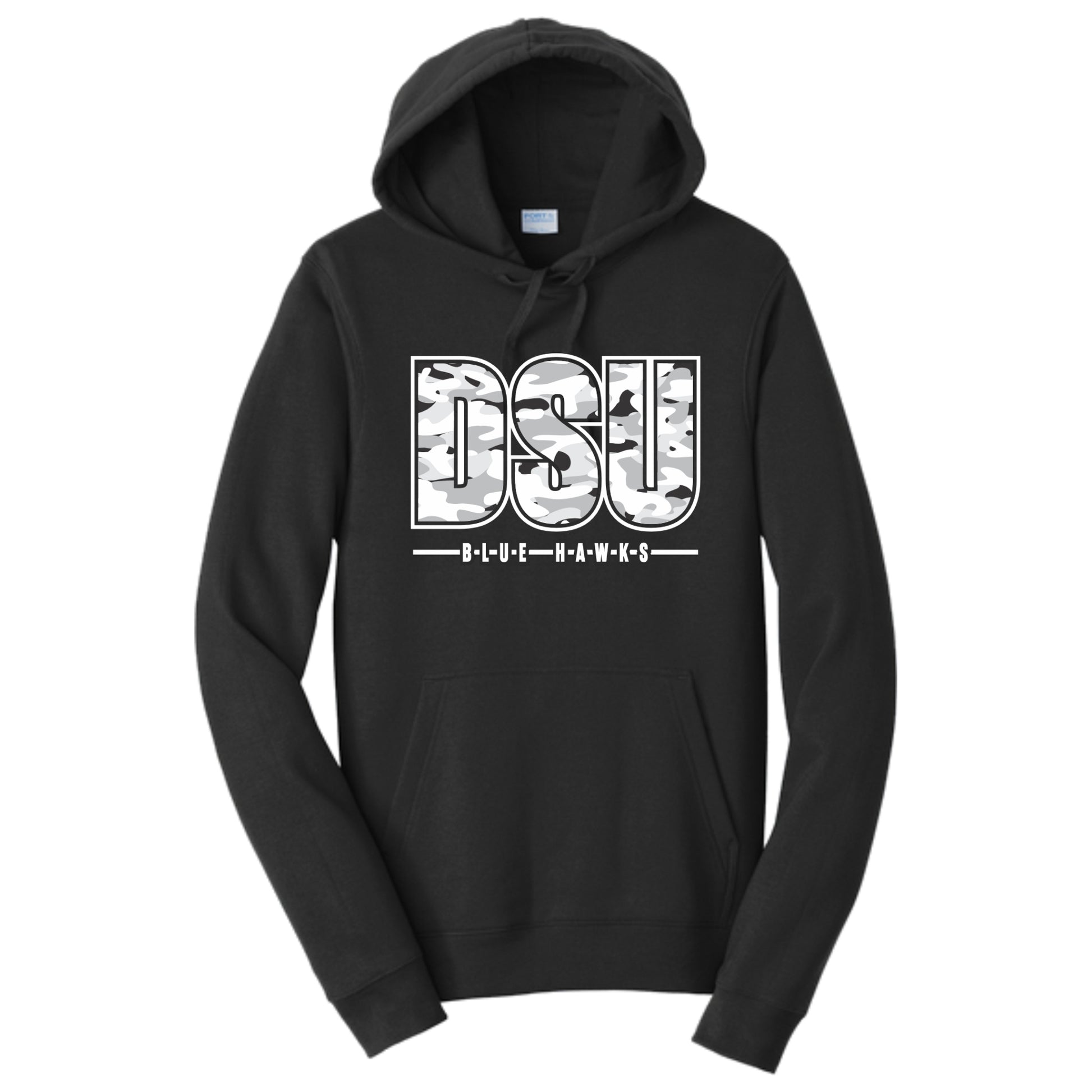 black hoodie with camo DSU letters