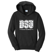 youth black hoodie with camo DSU letters